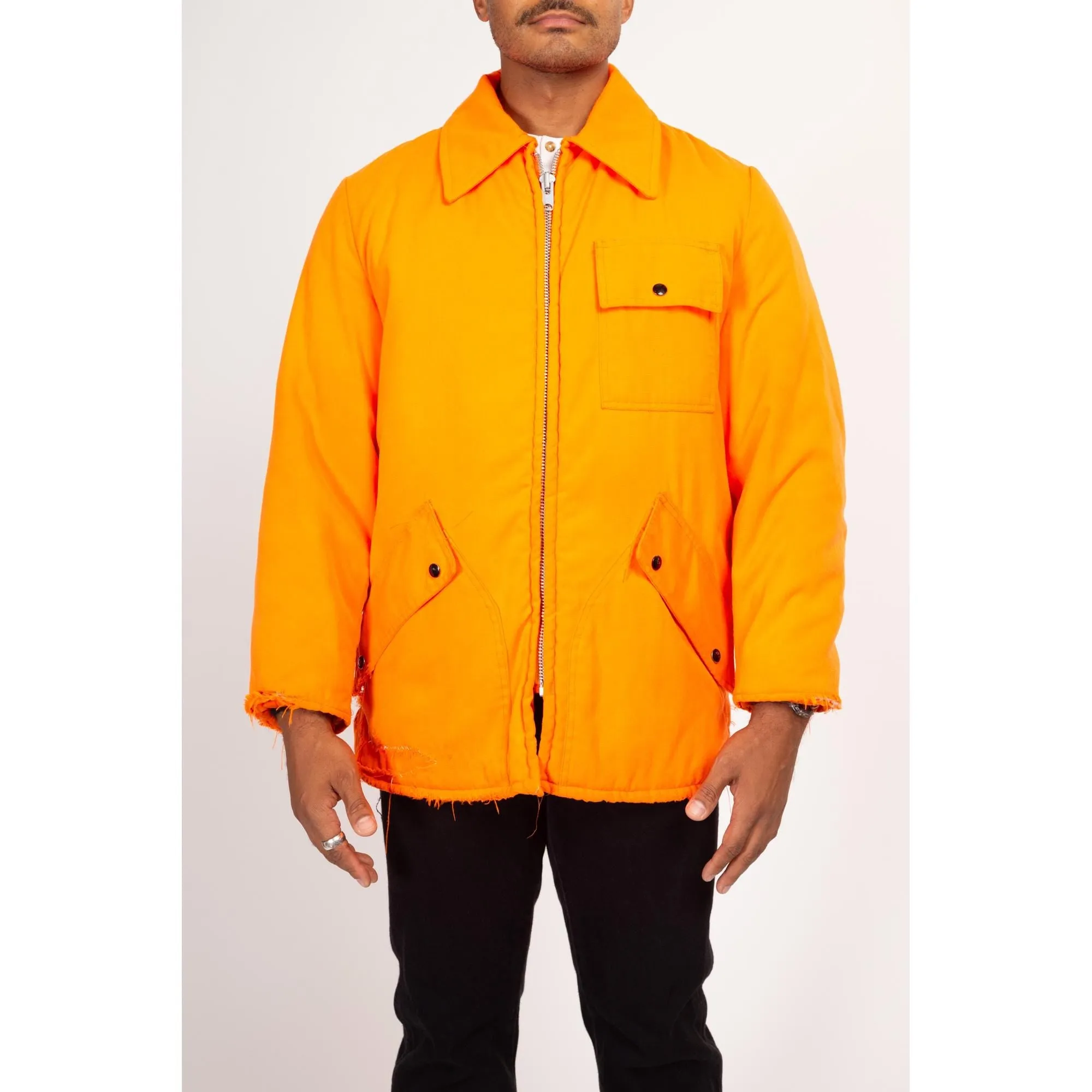 Medium 70s Neon Orange Quilt Lined Hunting Jacket