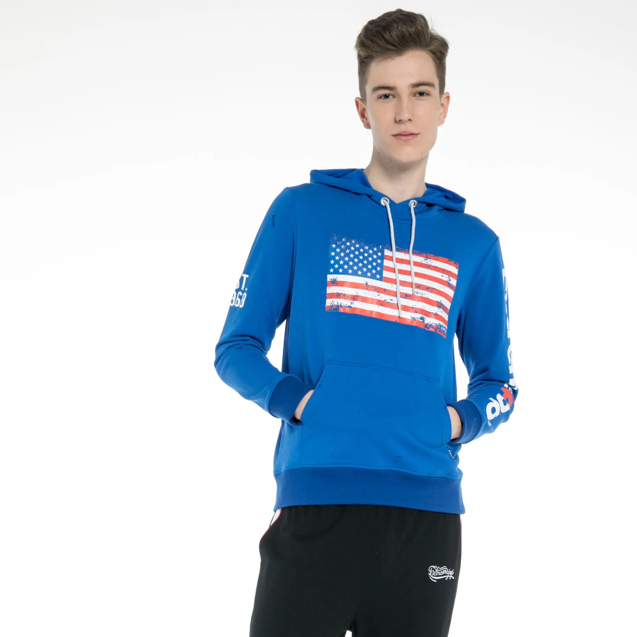 Men Distressed American Flag Classic Style Hoodie