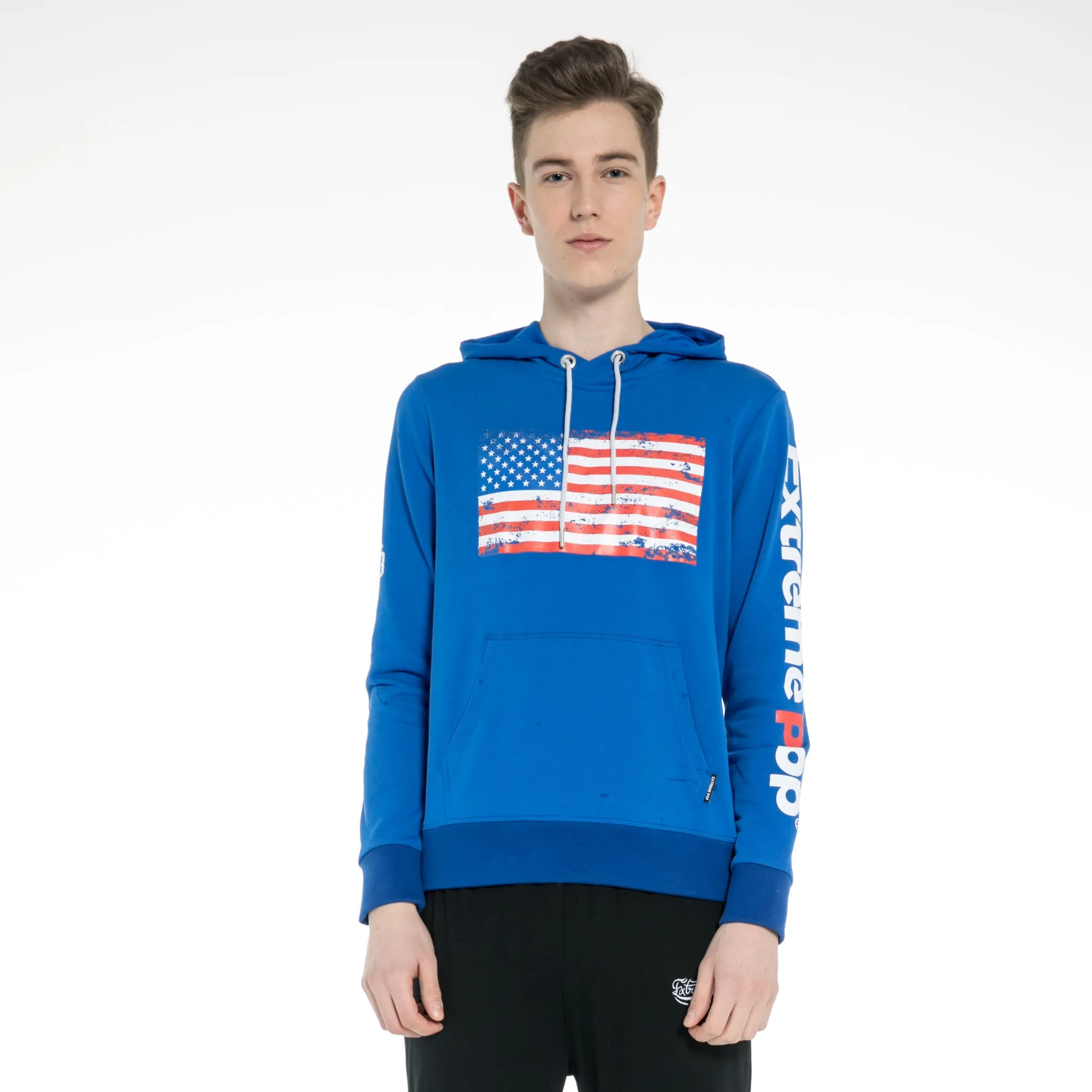 Men Distressed American Flag Classic Style Hoodie