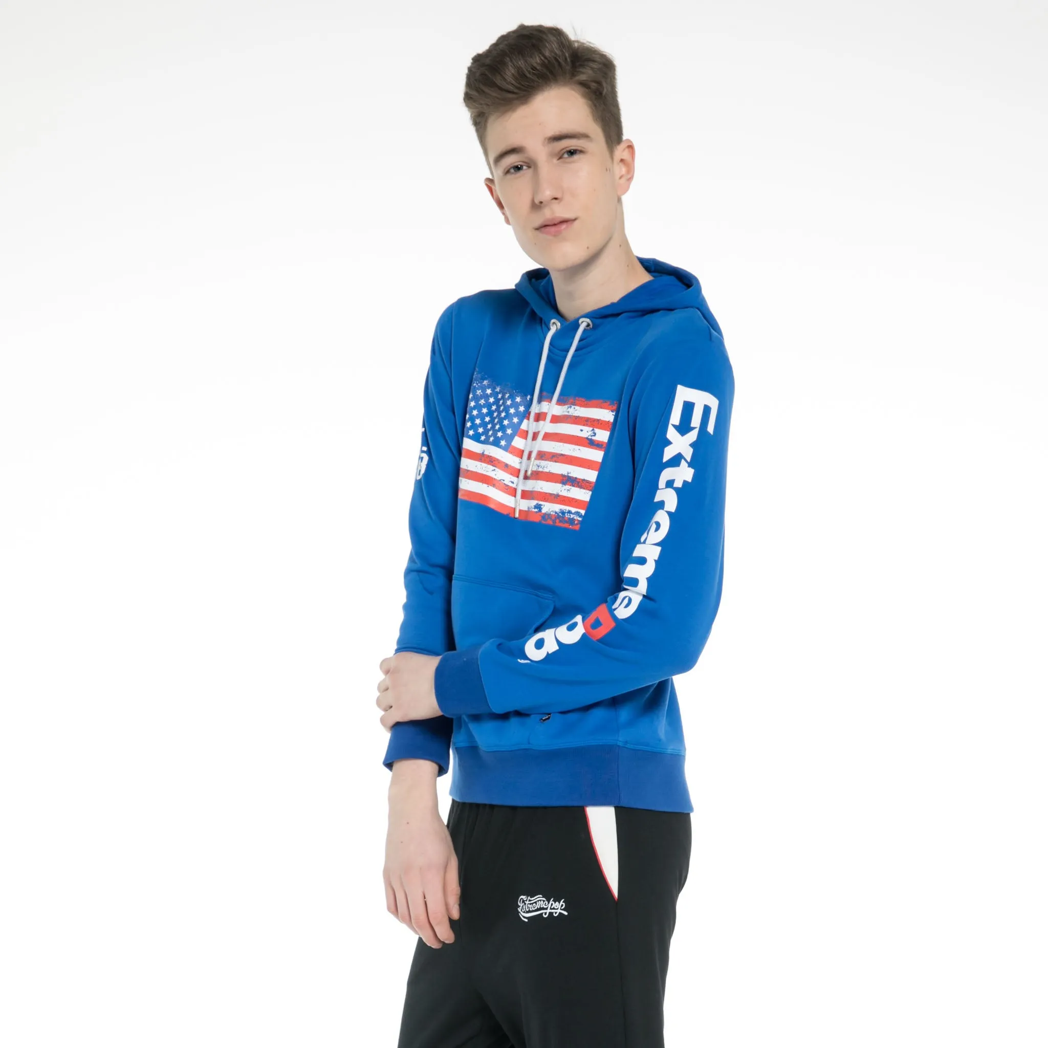 Men Distressed American Flag Classic Style Hoodie