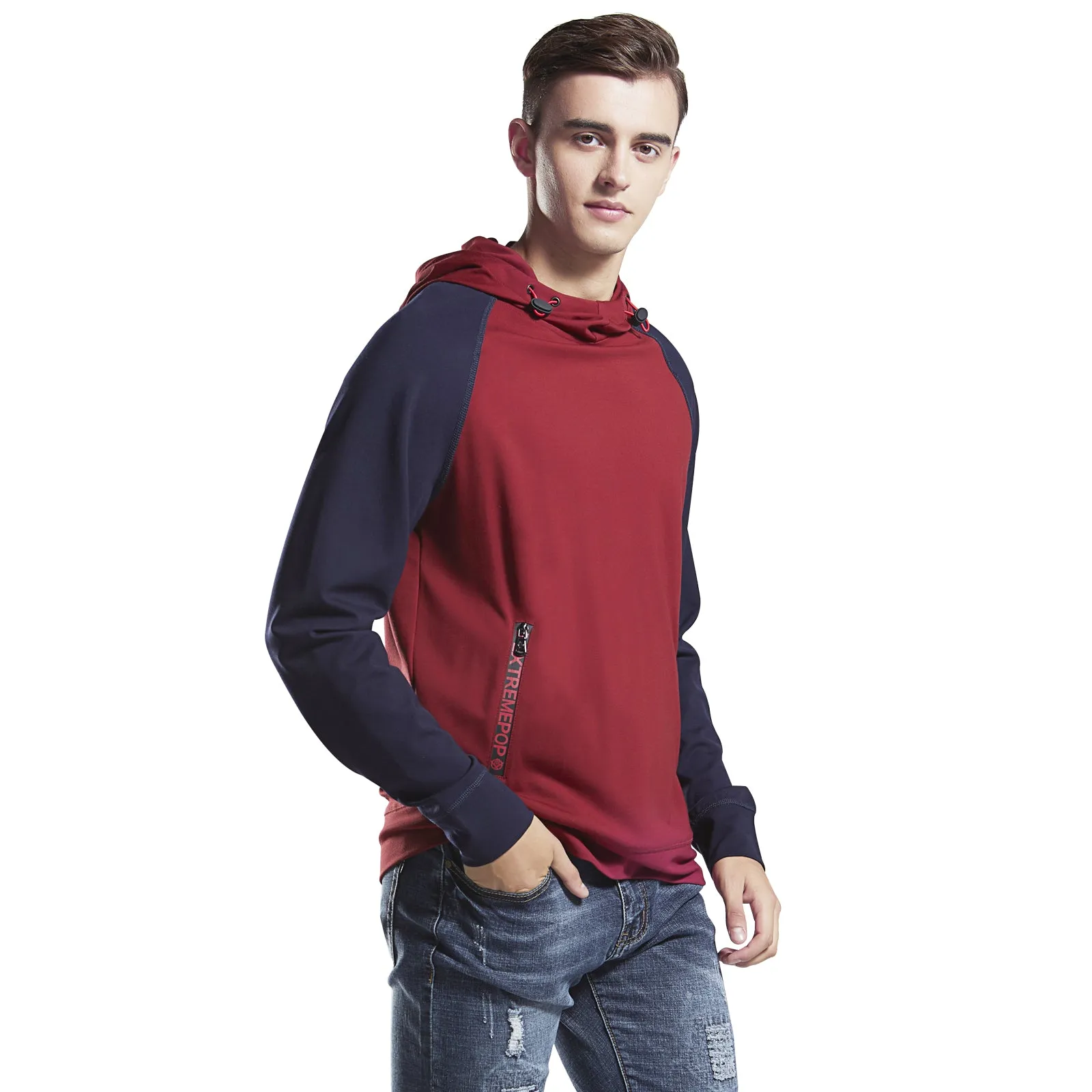 Men's Hoodie Everyday Sleeve Burgundy and Navy Raglan