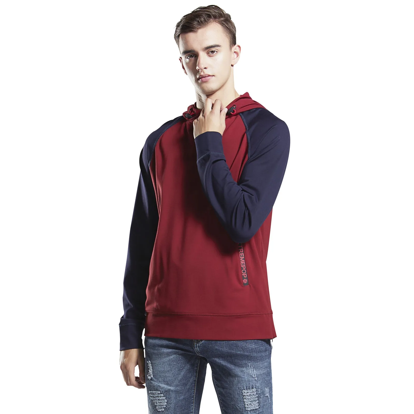 Men's Hoodie Everyday Sleeve Burgundy and Navy Raglan