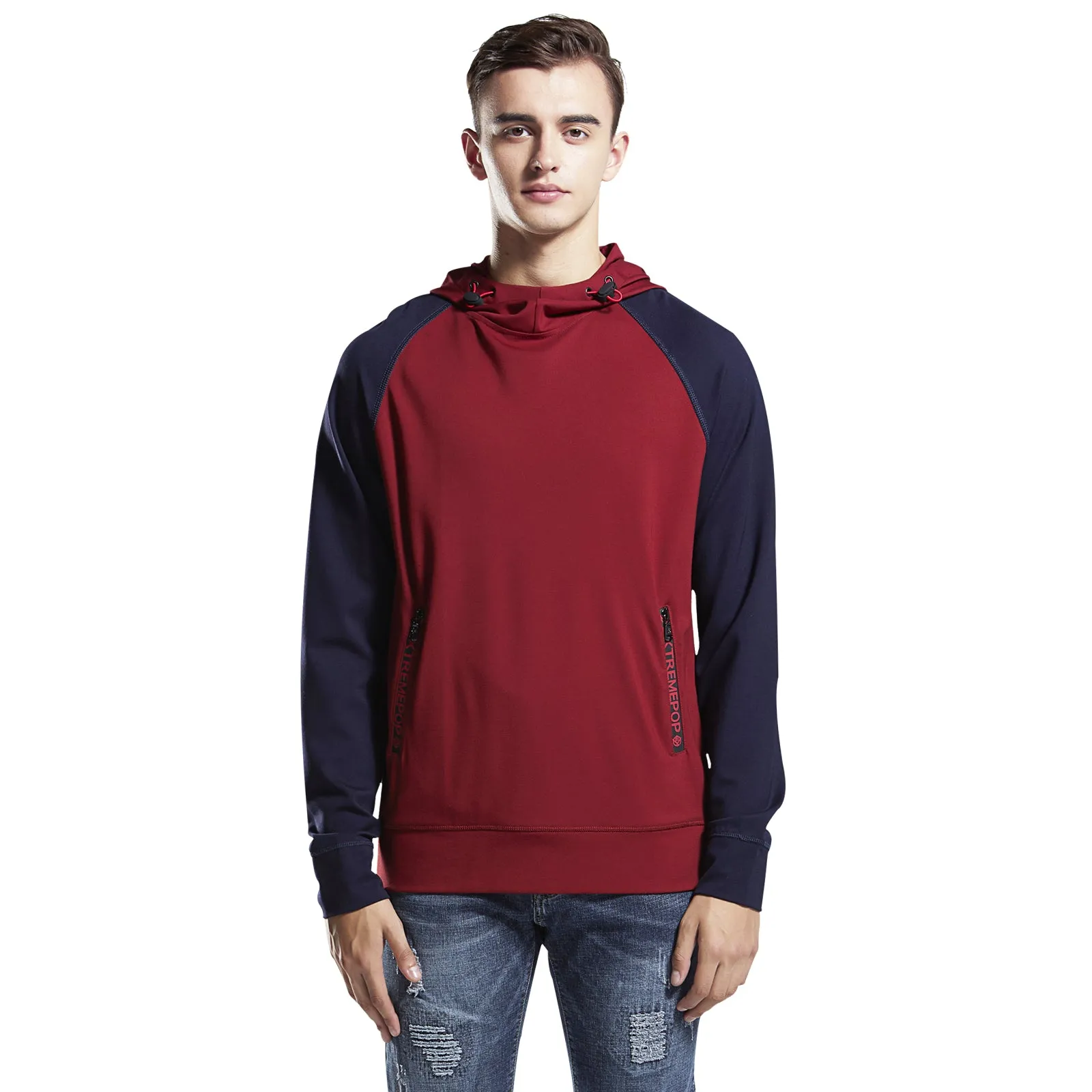 Men's Hoodie Everyday Sleeve Burgundy and Navy Raglan