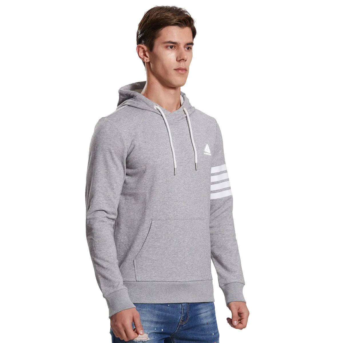 Mens Hoodie Sweatshirt Stripe Print Jumper grey or navy