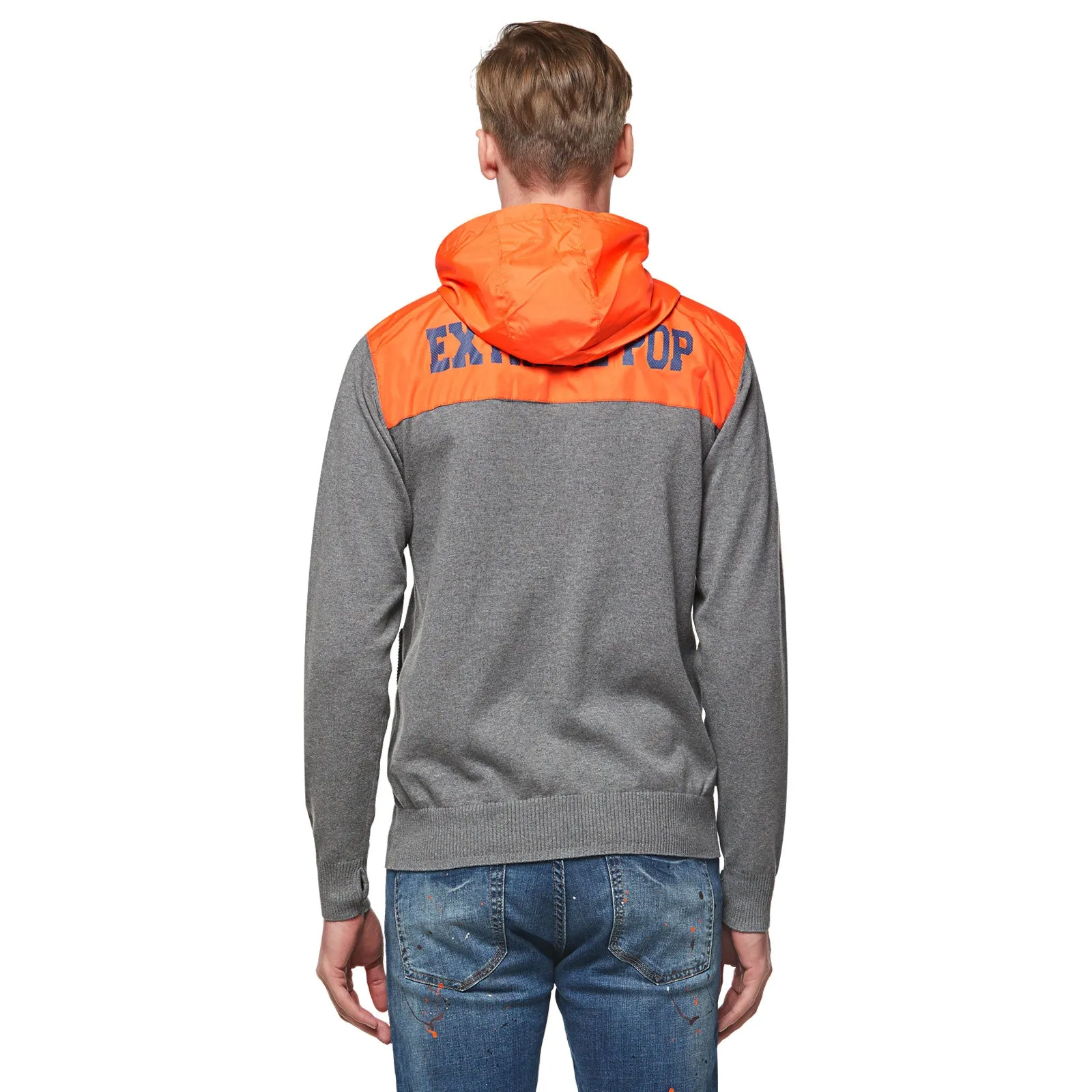 Mens Knitwear With Woven  Zip-Up Hoodie