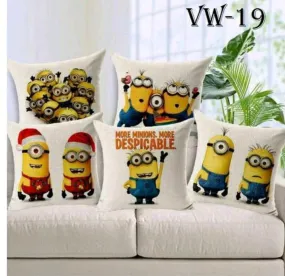 Minions Printed Cushions Cover  (Pack of 5,16*16 cm, Multicolor)