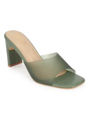 Mint Green PU Perspex Slim Block Heel Clear Mules (TC-SLC-B-74-MNT)