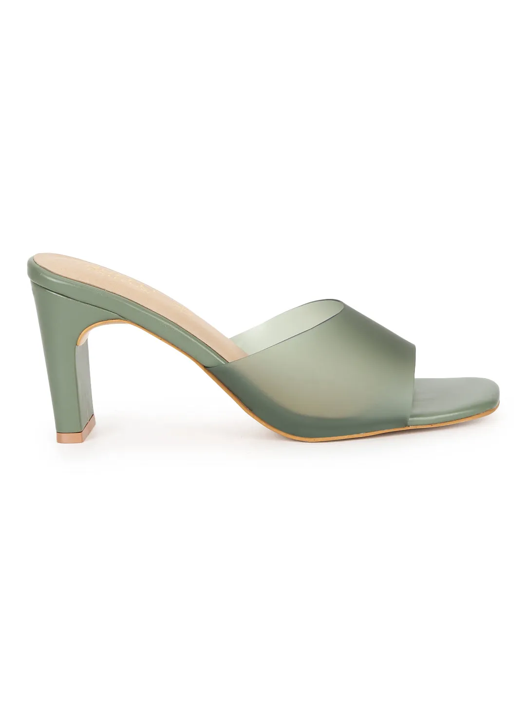 Mint Green PU Perspex Slim Block Heel Clear Mules (TC-SLC-B-74-MNT)