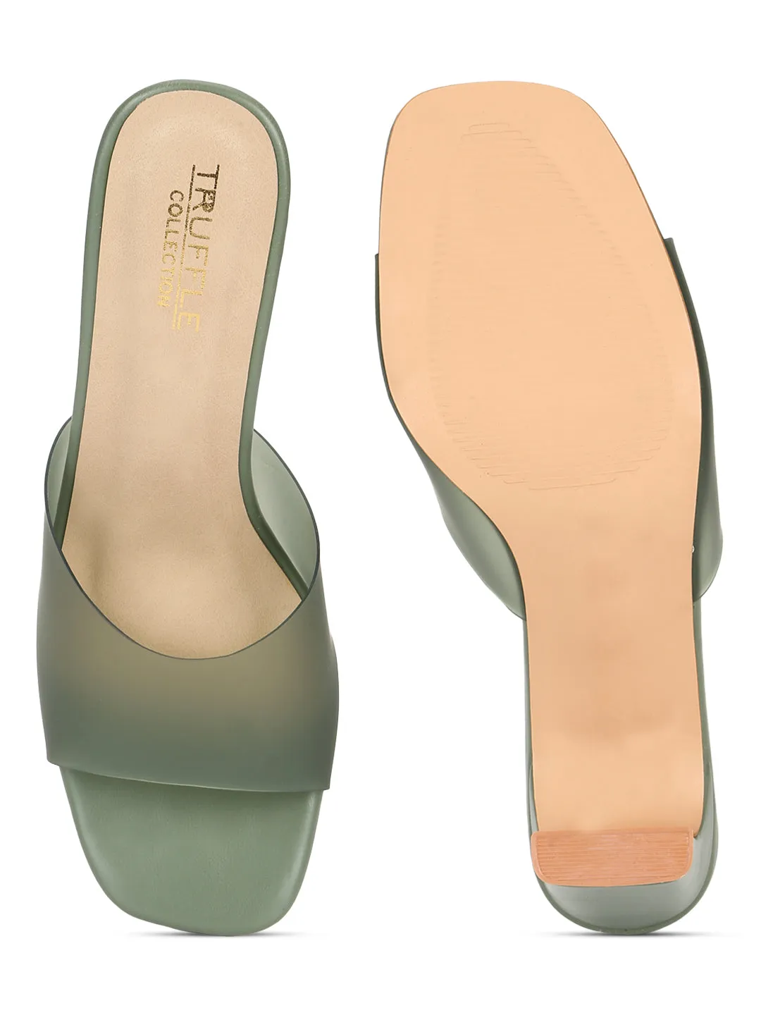 Mint Green PU Perspex Slim Block Heel Clear Mules (TC-SLC-B-74-MNT)