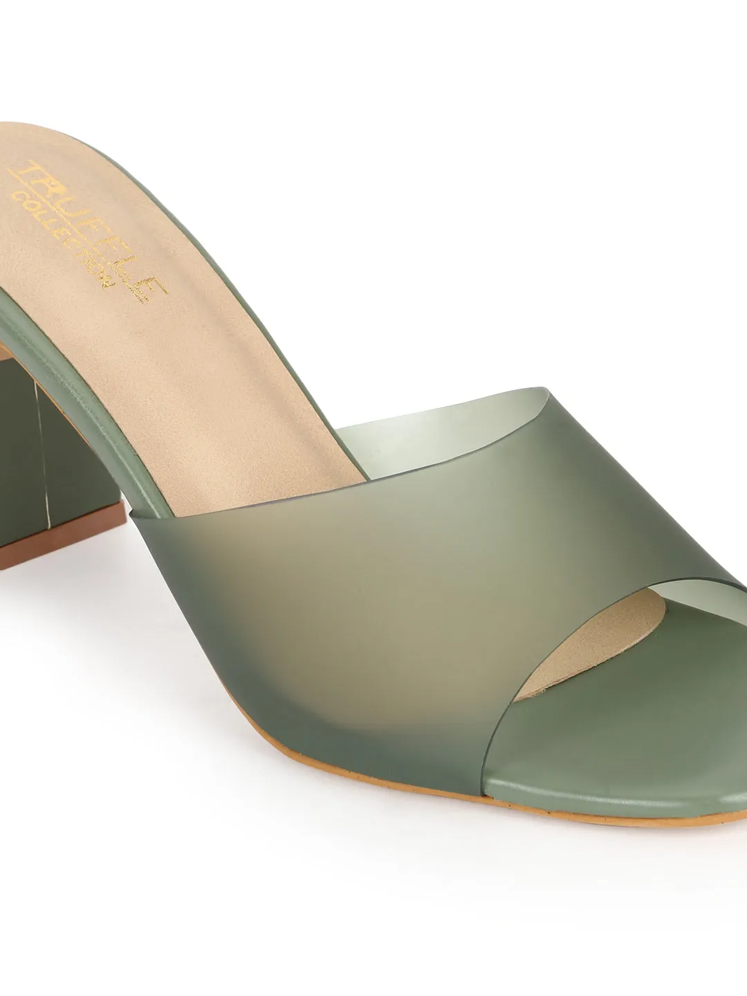 Mint Green PU Perspex Slim Block Heel Clear Mules (TC-SLC-B-74-MNT)