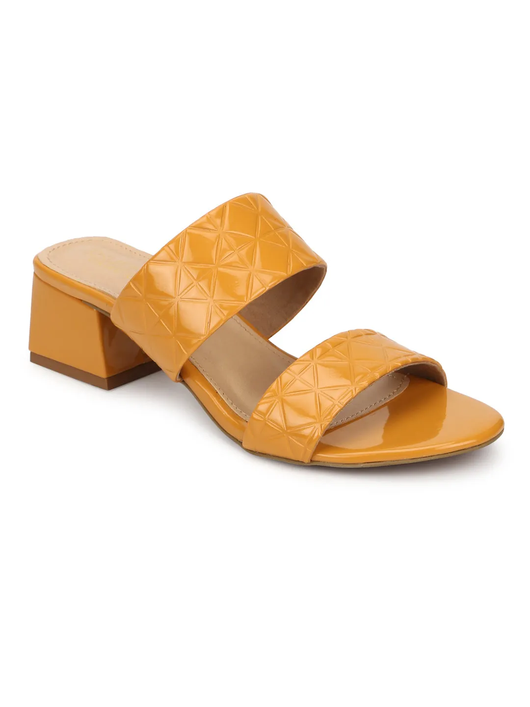 Mustard Patent Textured Low Heel Mules (TC-RLST21-MST)