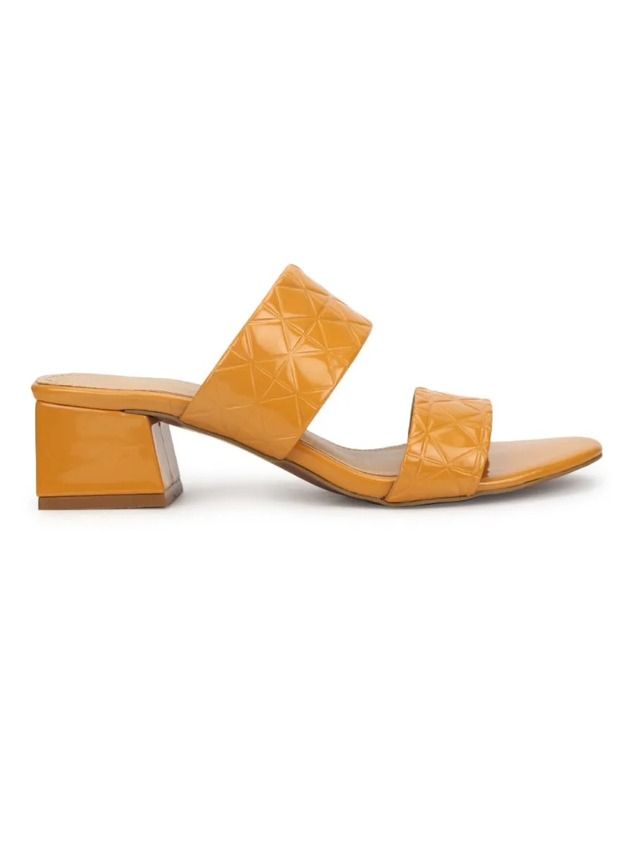 Mustard Patent Textured Low Heel Mules