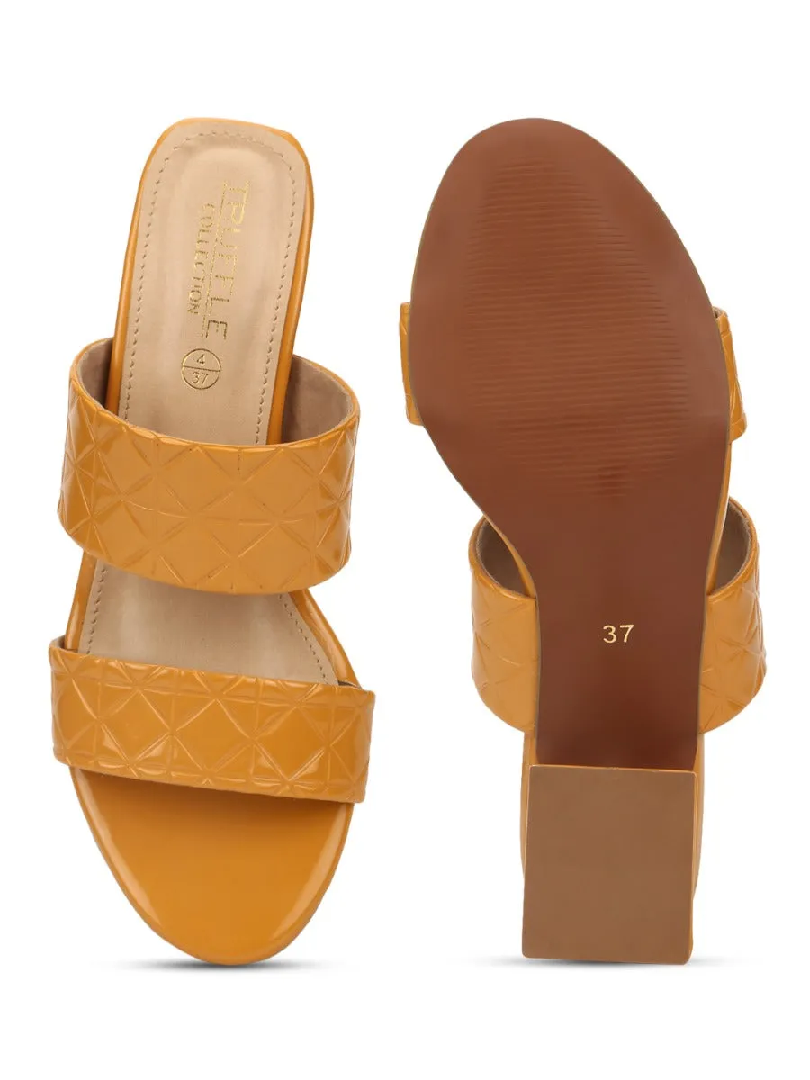 Mustard Patent Textured Low Heel Mules