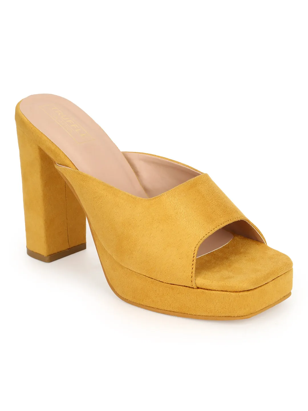 Mustard Yellow Suede High Block Heel Mules (TC-SLC-N1101-MST)