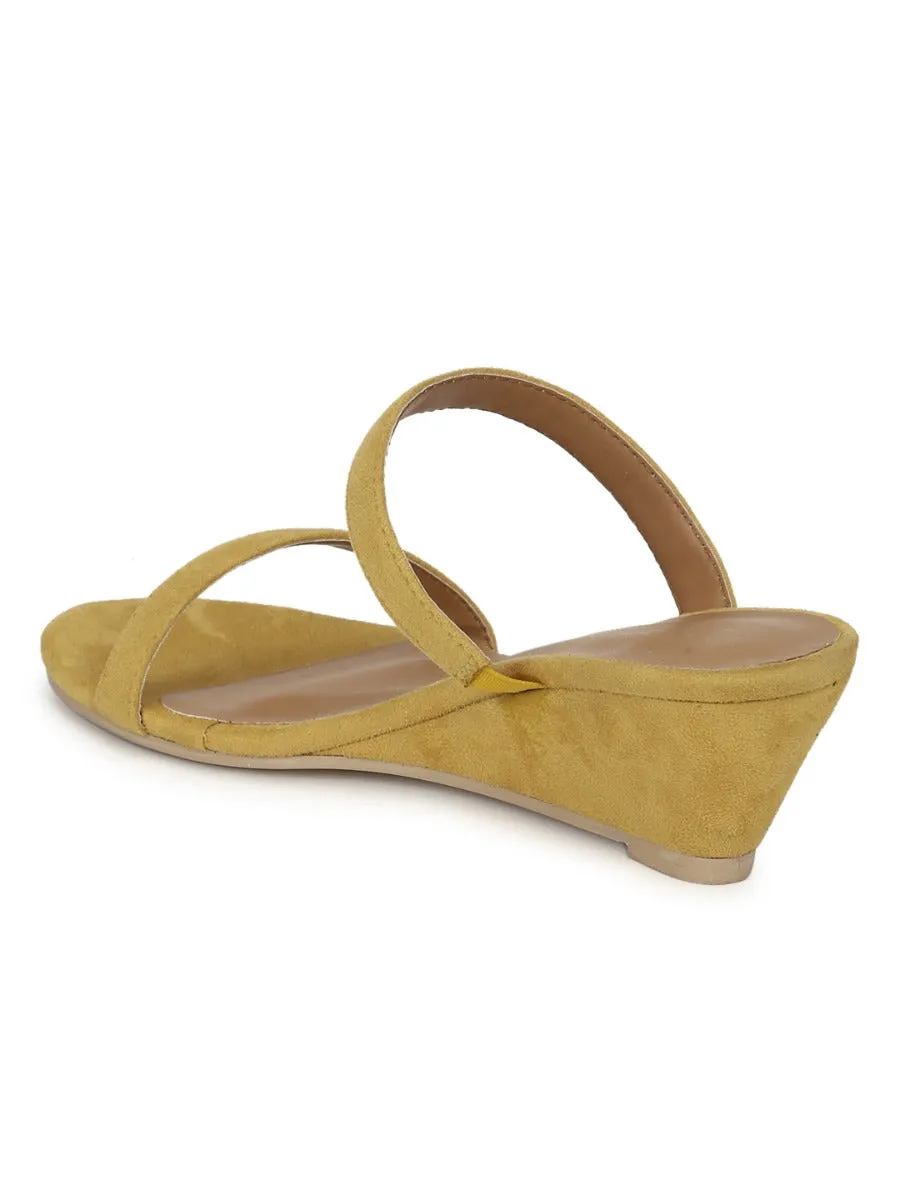 Mustard Yellow Suede Mules With Slim Straps