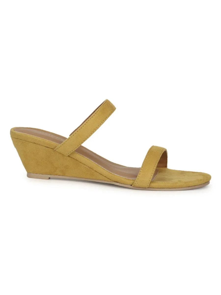 Mustard Yellow Suede Mules With Slim Straps