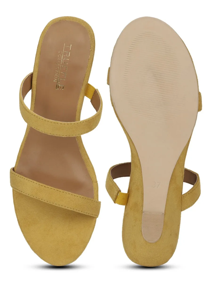 Mustard Yellow Suede Mules With Slim Straps