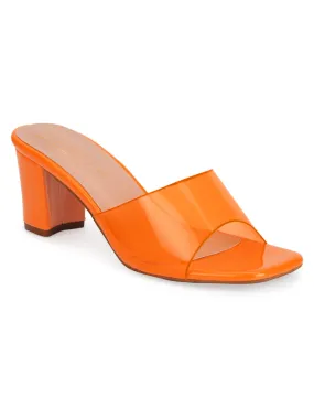 Neon Orange Patent Perspex Clear Strap Mules