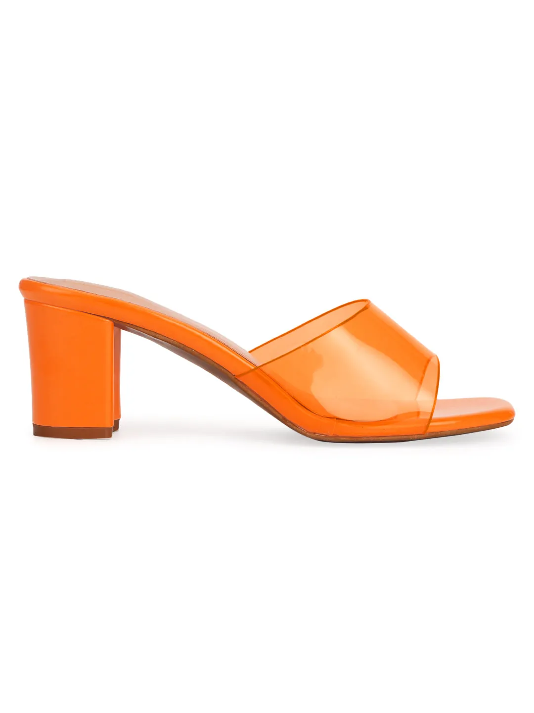 Neon Orange Patent Perspex Clear Strap Mules