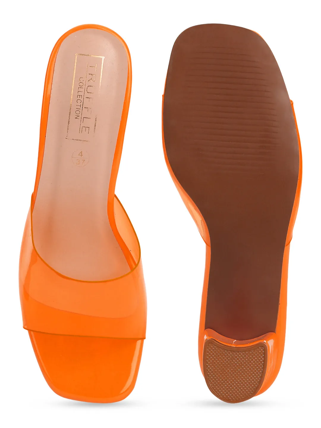 Neon Orange Patent Perspex Clear Strap Mules