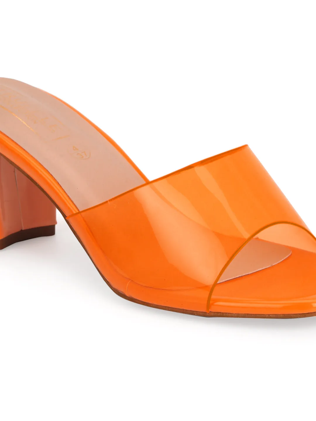 Neon Orange Patent Perspex Clear Strap Mules