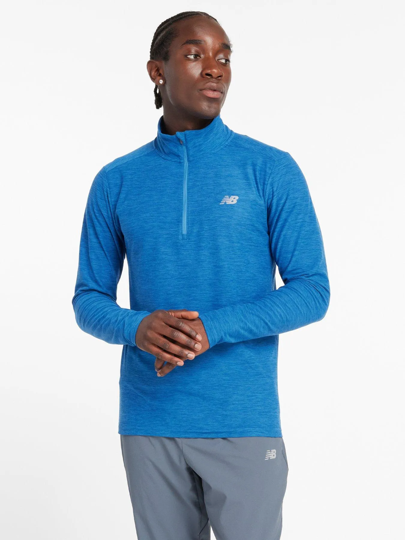 New Balance Mens Running Space Dye 1/4 Zip - Blue