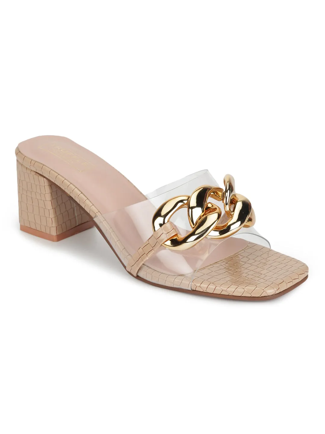 Nude Croc PU Chained Perspex Clear Block Mules (TC-SLC-N1122-NUD)