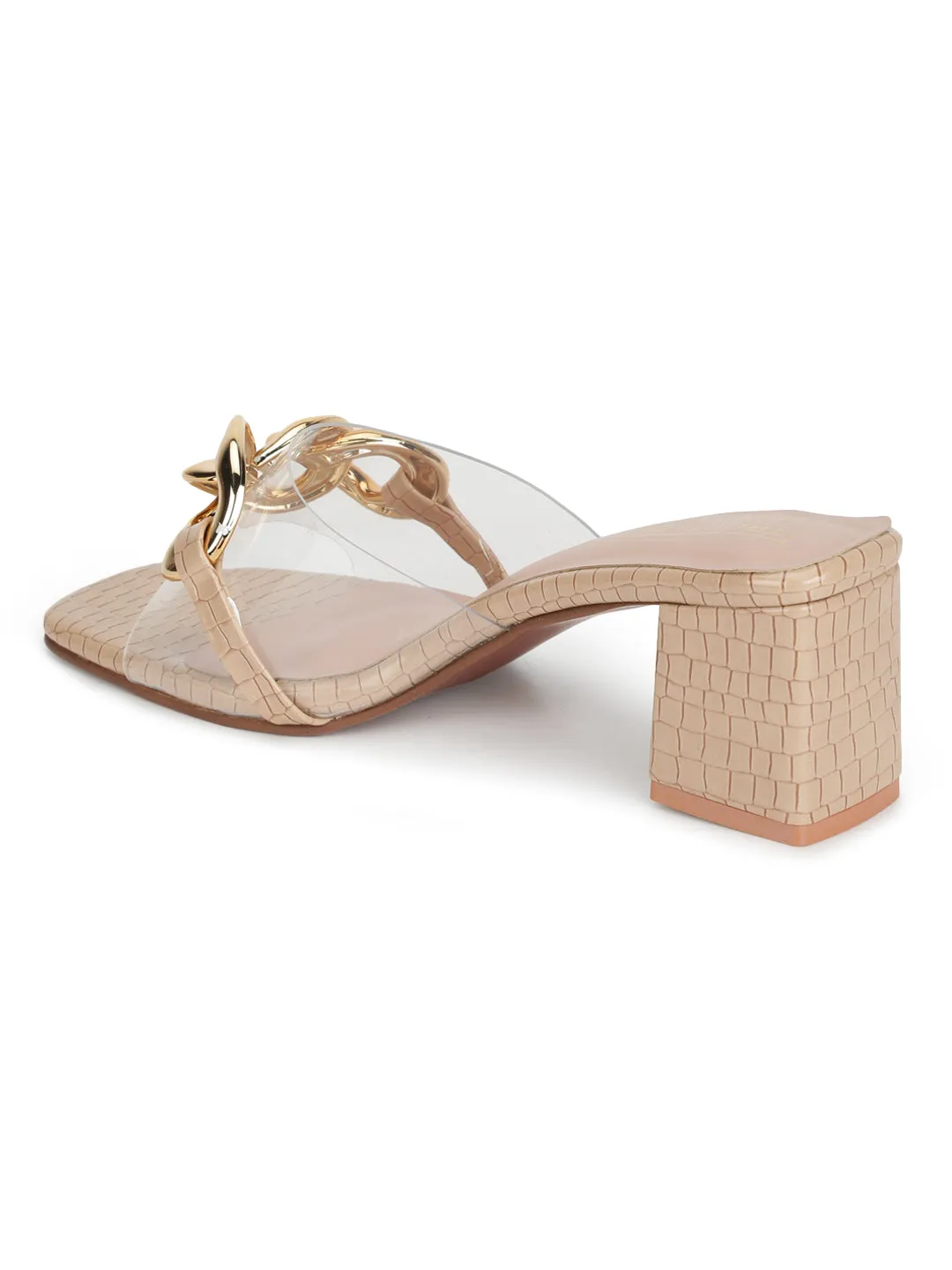 Nude Croc PU Chained Perspex Clear Block Mules (TC-SLC-N1122-NUD)