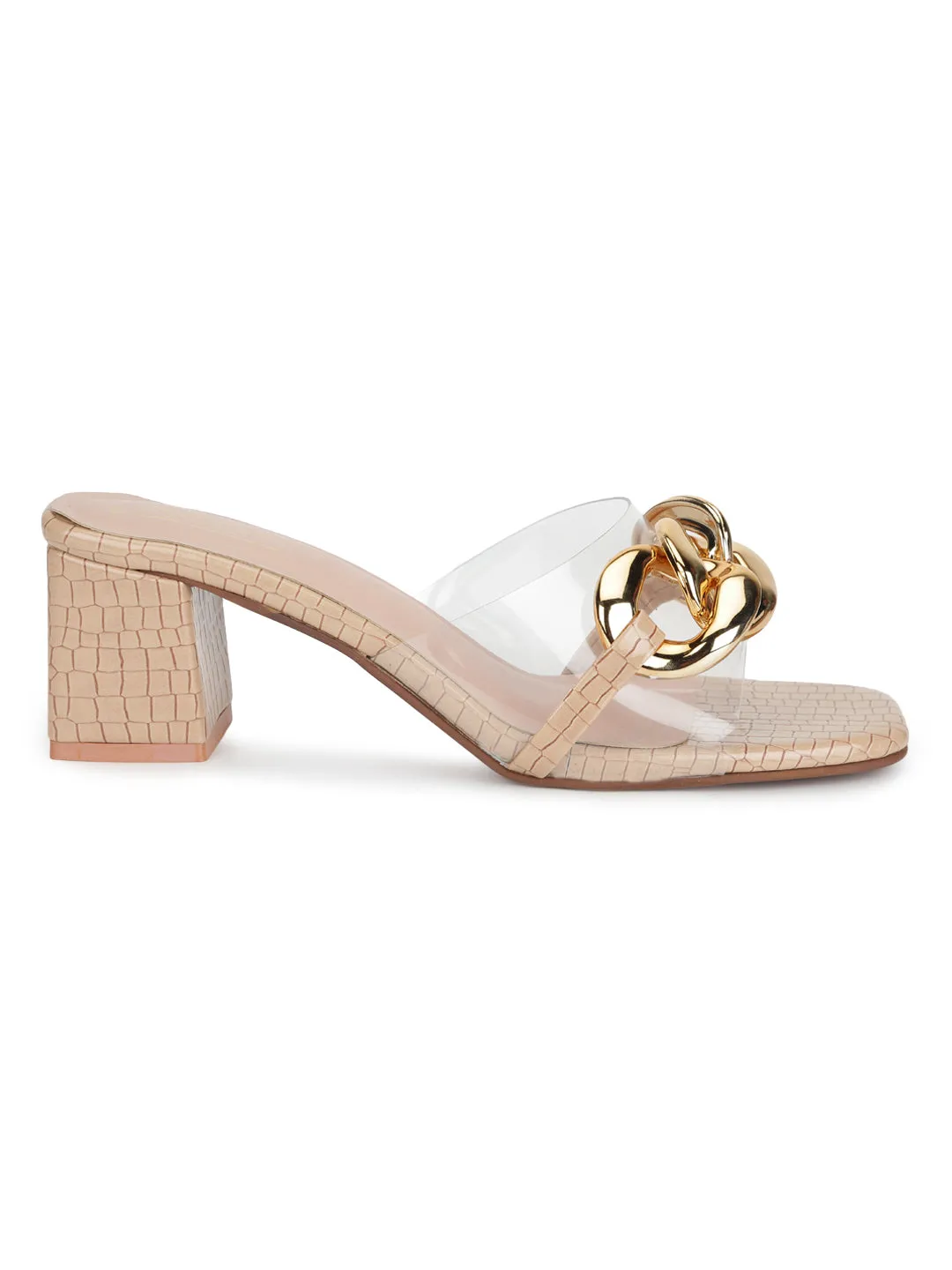 Nude Croc PU Chained Perspex Clear Block Mules (TC-SLC-N1122-NUD)