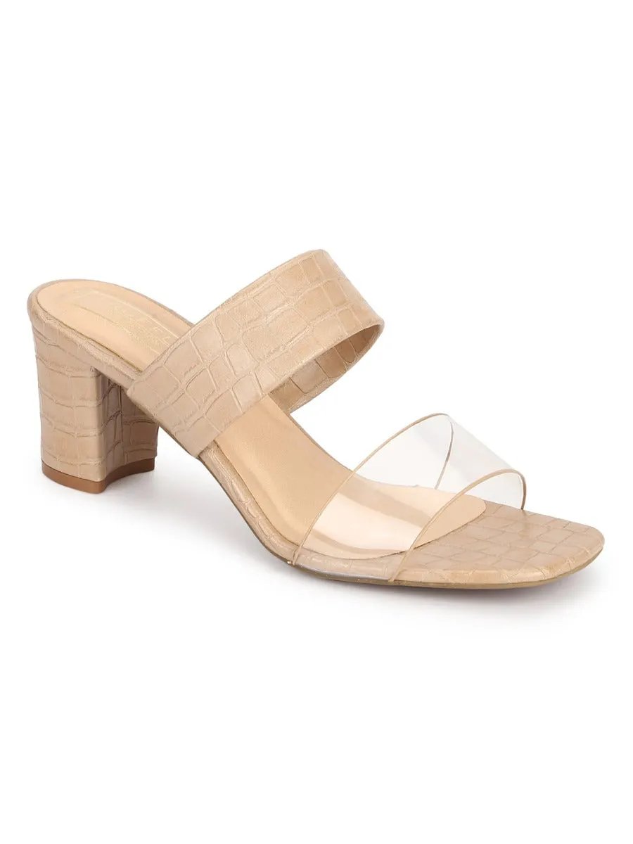 Nude Croc PU Clear Strap Mules