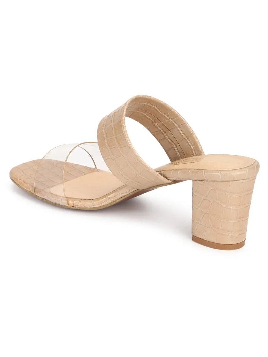 Nude Croc PU Clear Strap Mules