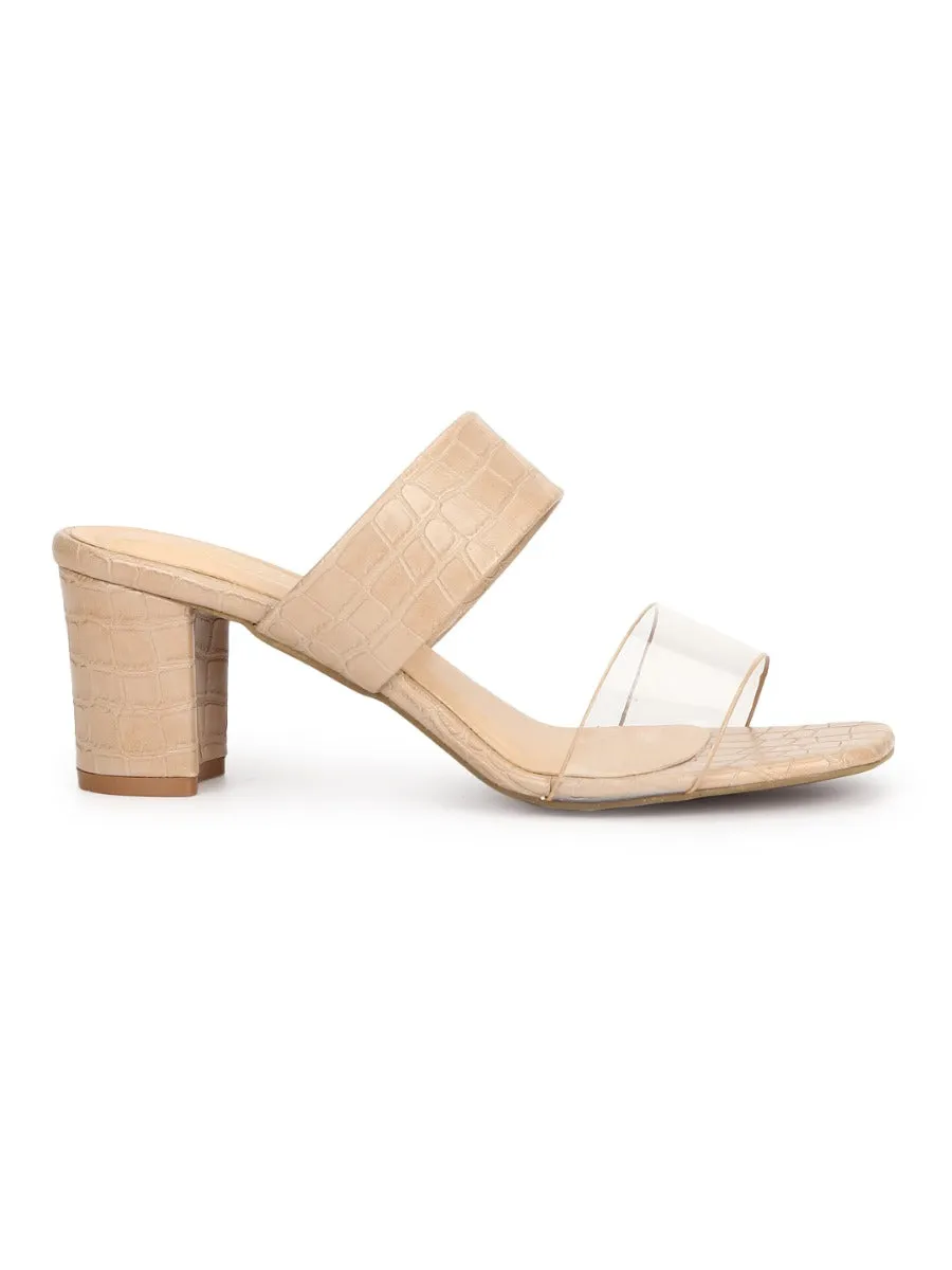 Nude Croc PU Clear Strap Mules