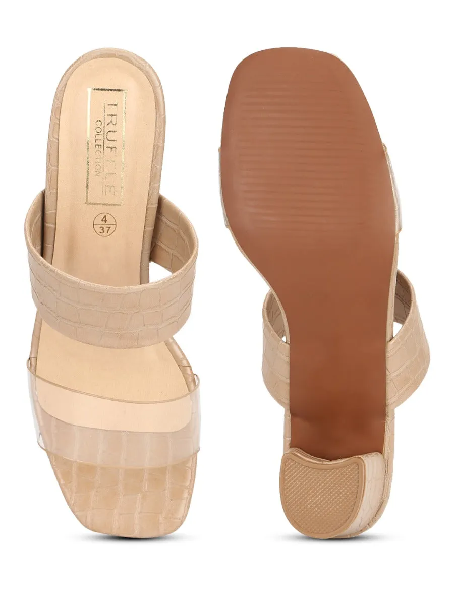 Nude Croc PU Clear Strap Mules