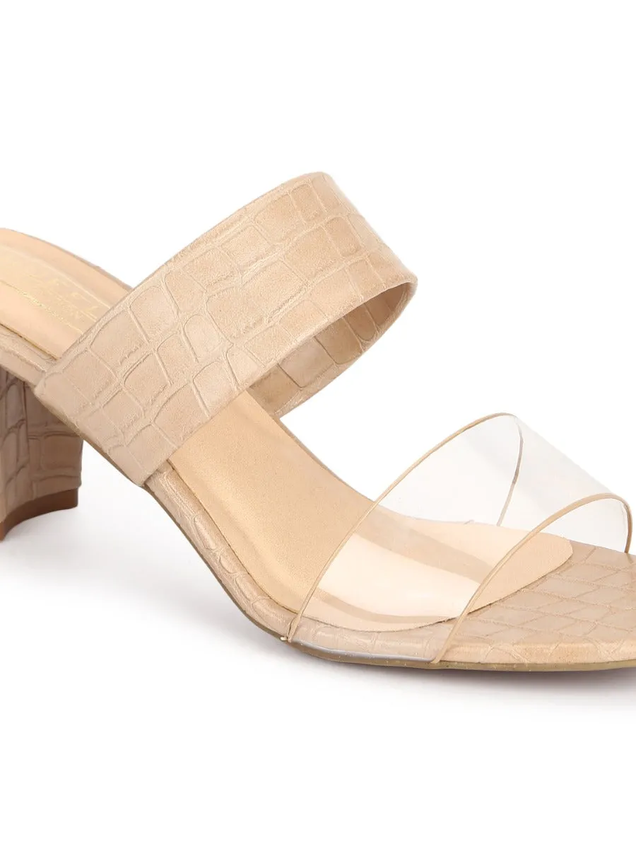 Nude Croc PU Clear Strap Mules