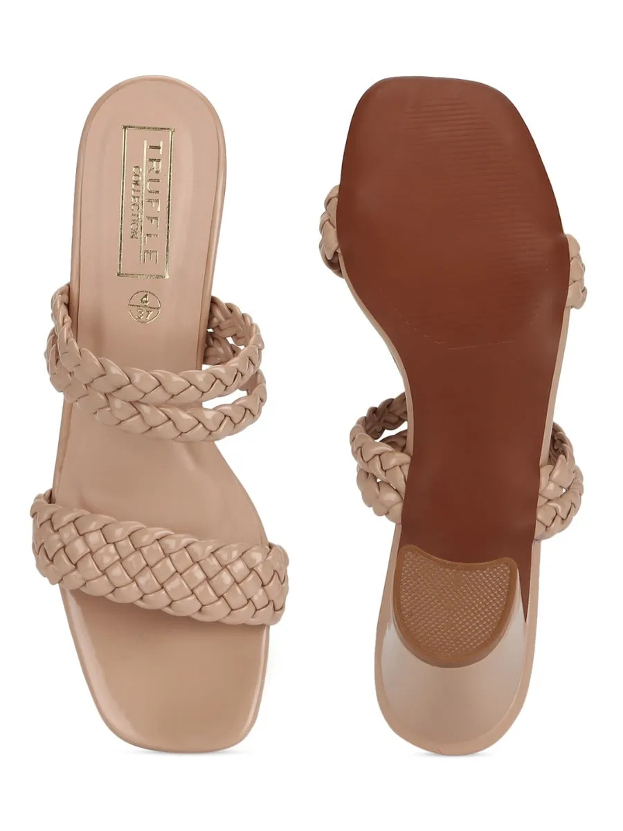 Nude Patent Braided Block Heel Mules