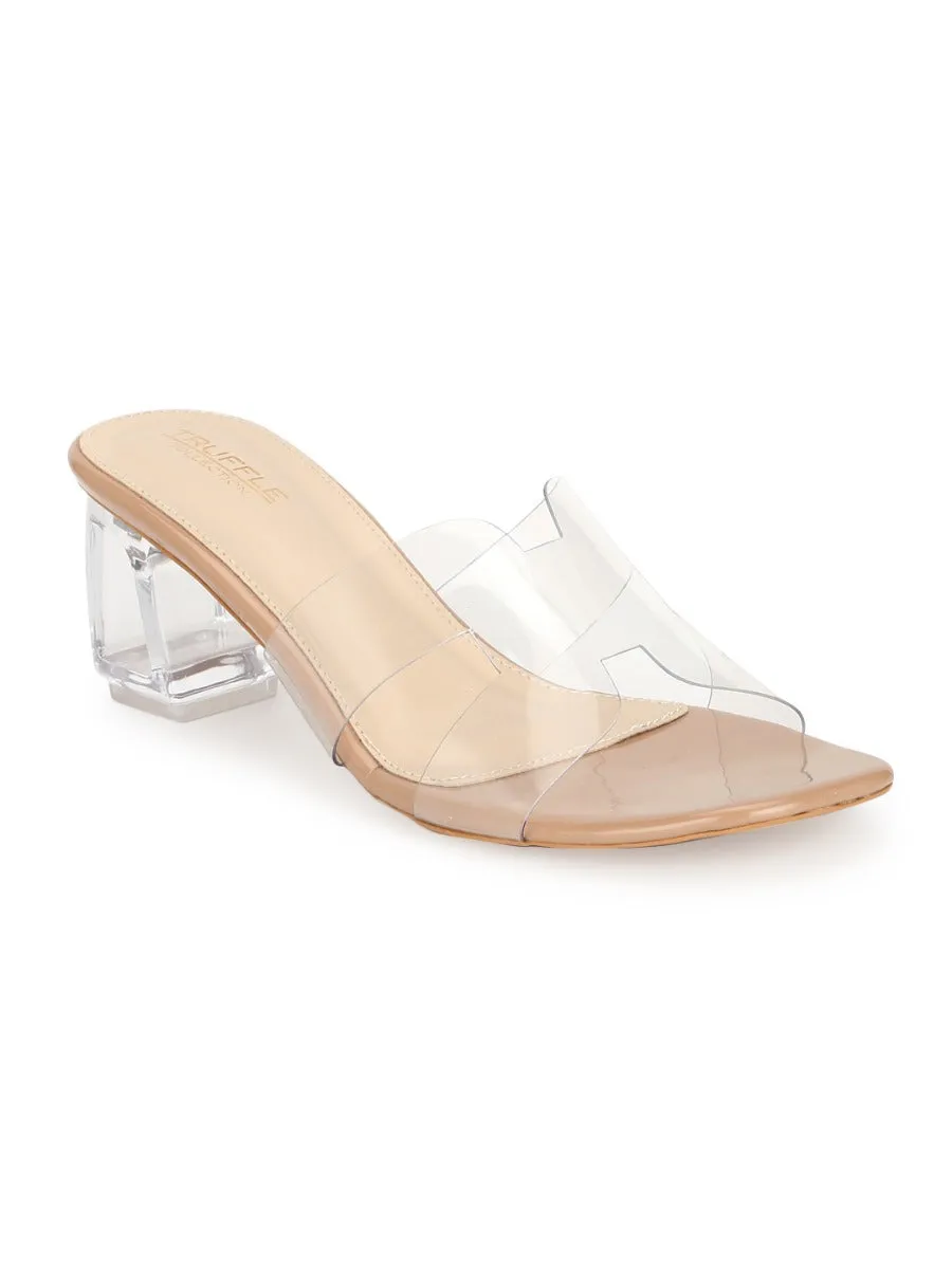 Nude Patent Perspex Block Heel Mules