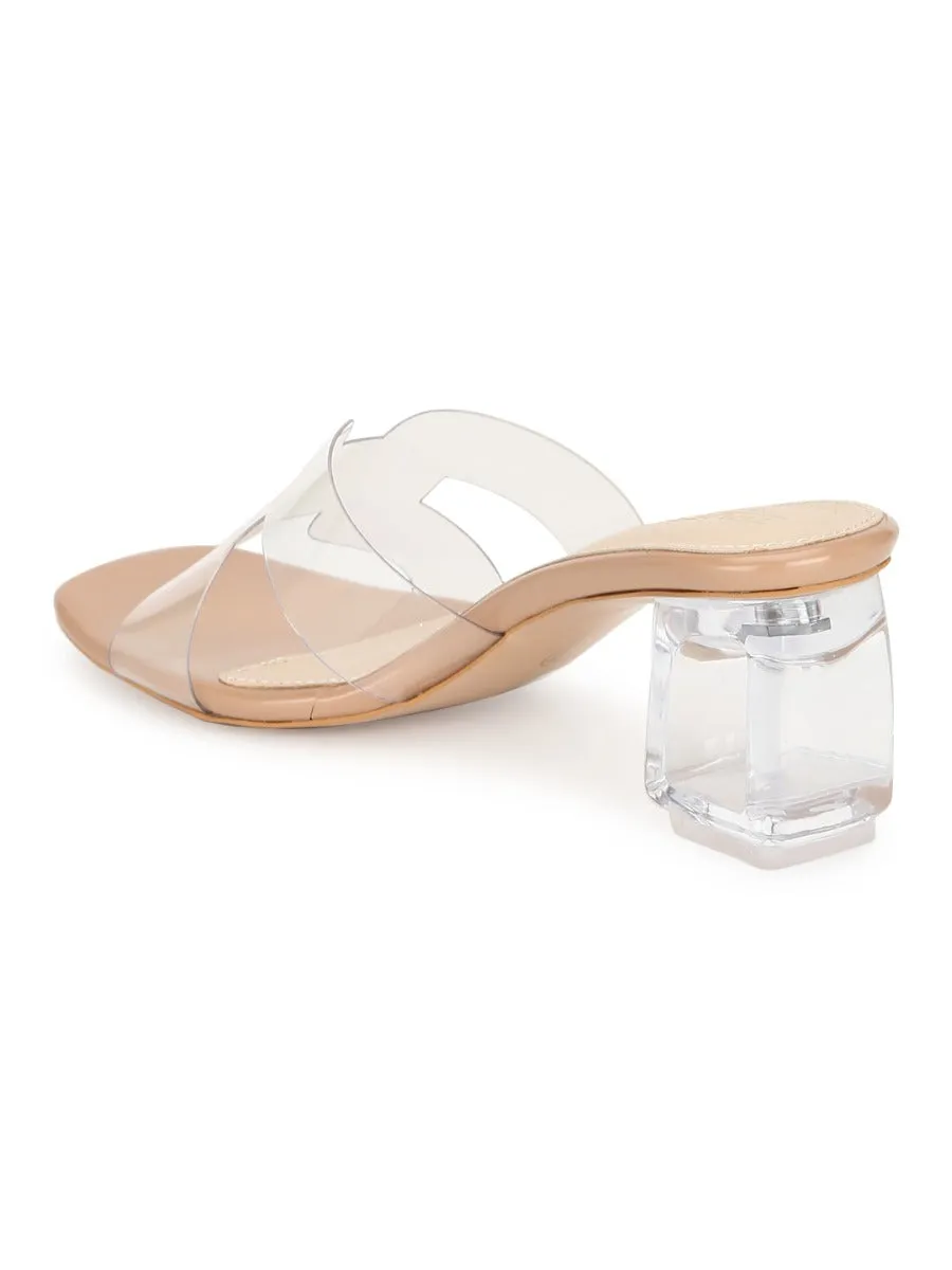 Nude Patent Perspex Block Heel Mules