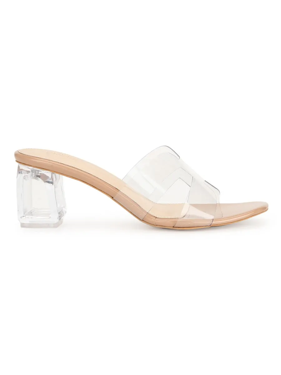 Nude Patent Perspex Block Heel Mules