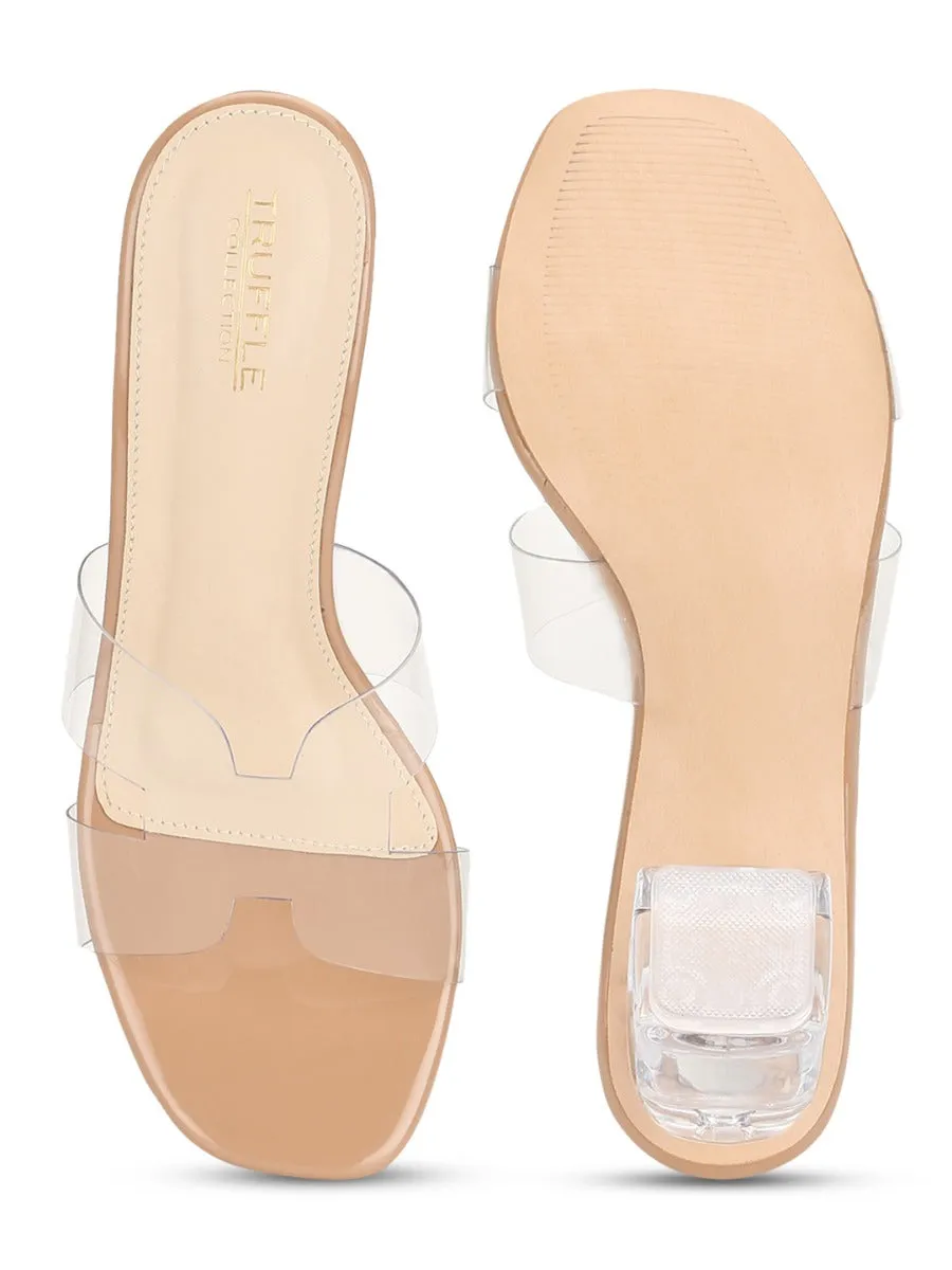 Nude Patent Perspex Block Heel Mules