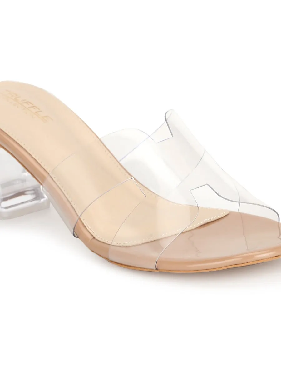 Nude Patent Perspex Block Heel Mules