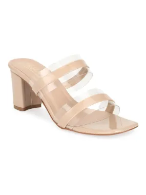 Nude Patent Perspex Clear Block Heel Mules