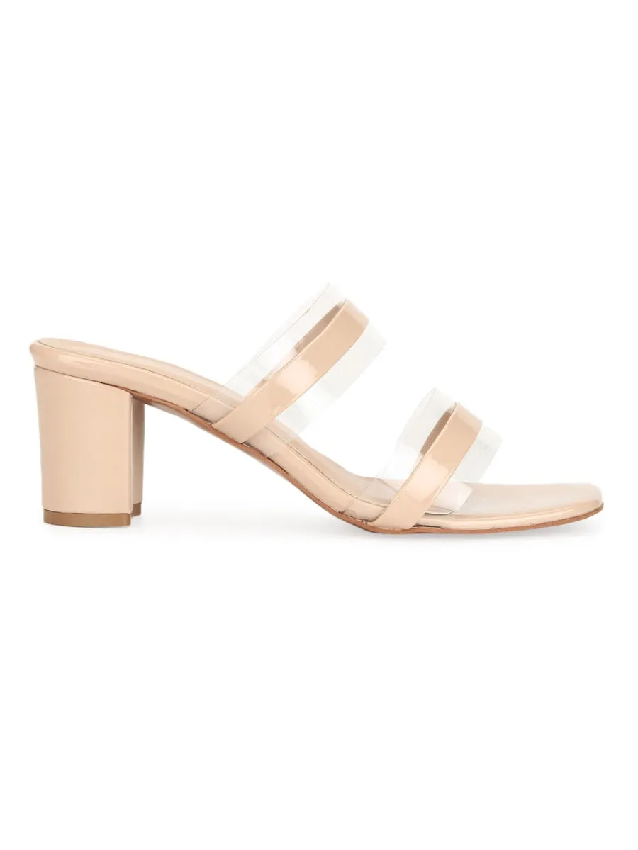 Nude Patent Perspex Clear Block Heel Mules