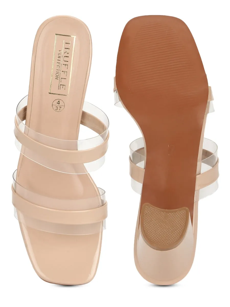 Nude Patent Perspex Clear Block Heel Mules