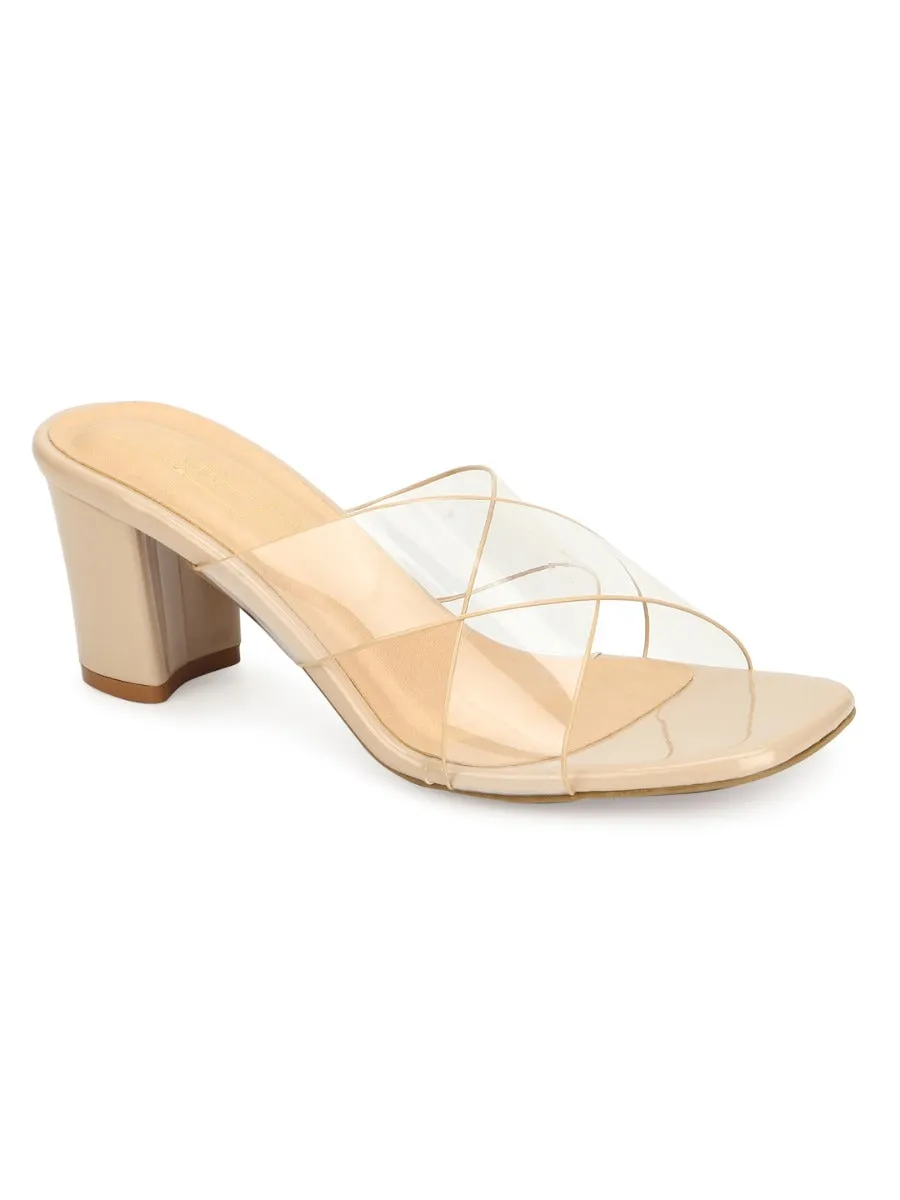 Nude Patent Perspex Clear Strap Mules