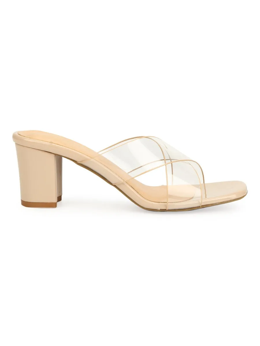 Nude Patent Perspex Clear Strap Mules