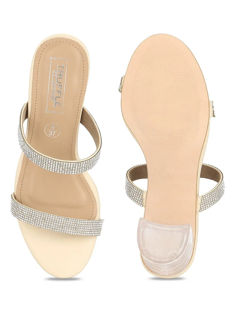 Nude PU Clear Heel Diamante Mules