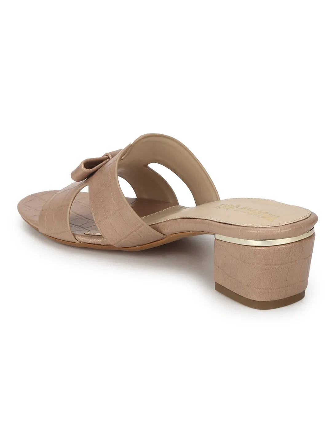 Nude PU Low Heel Croc Mules