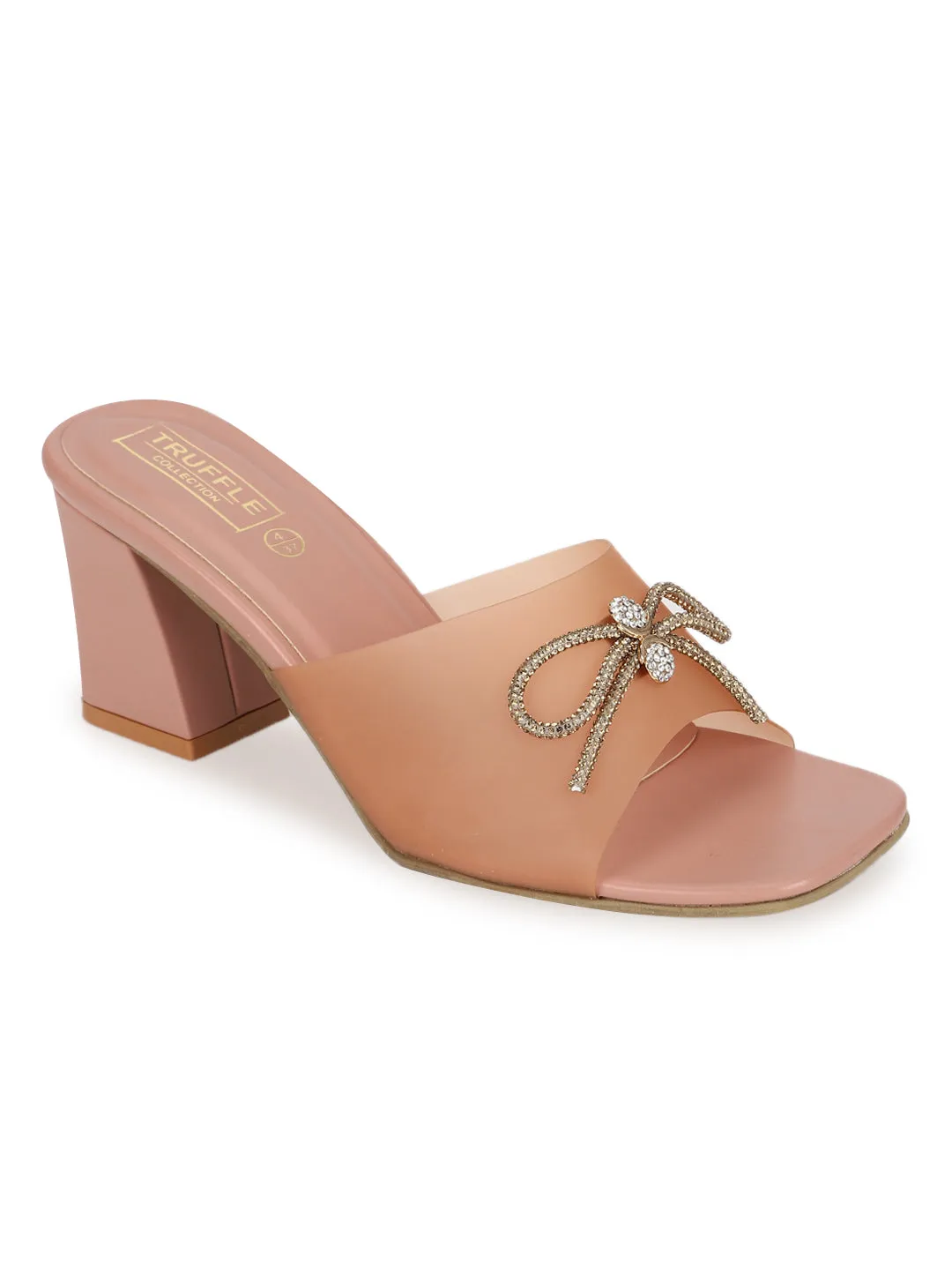 Nude PU Perspex Diamante Bow Clear Mules (TC-SLC-R551-NUD)