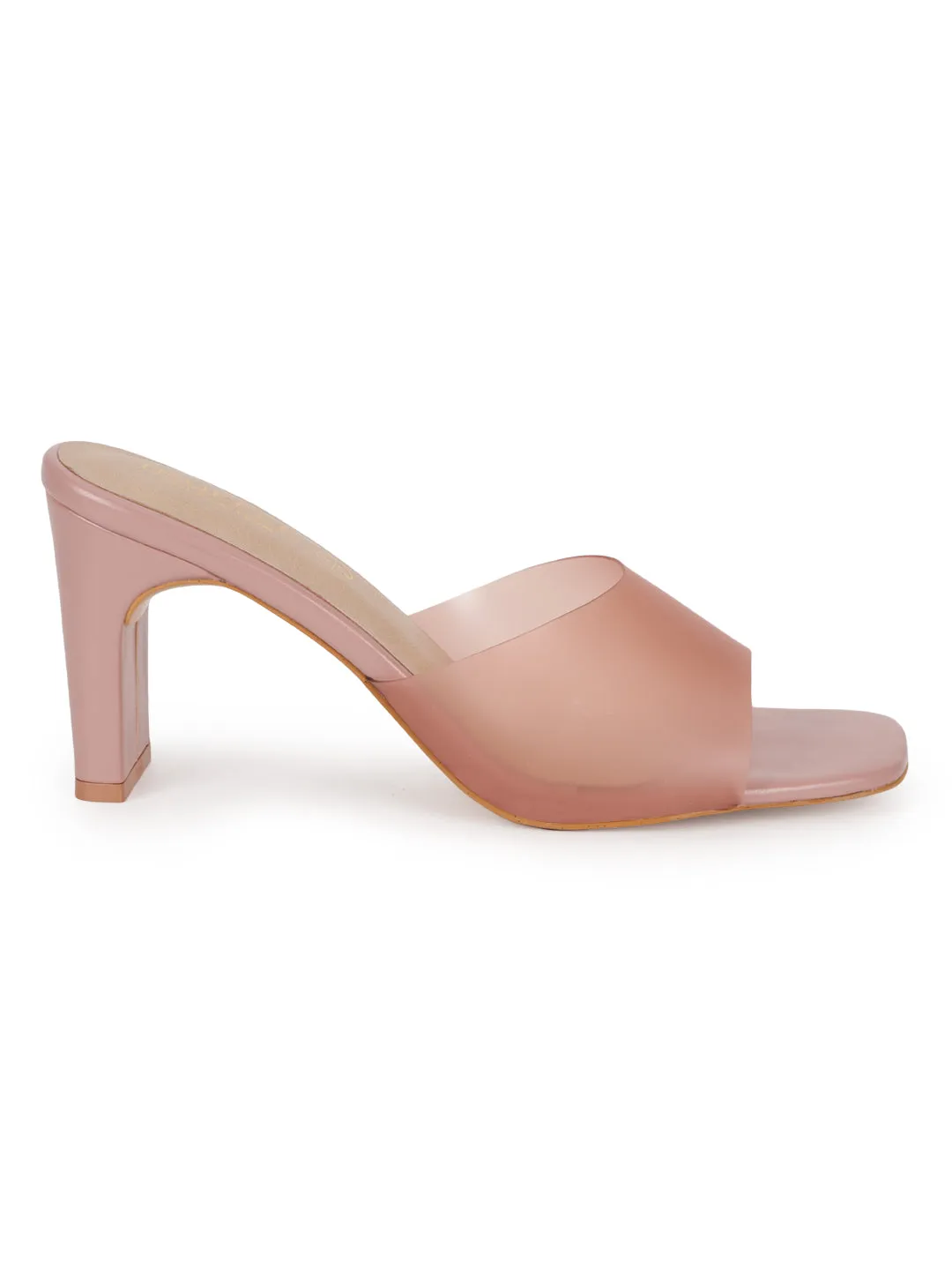 Nude PU Perspex Slim Block Heel Clear Mules (TC-SLC-B-74-NUD)