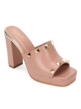 Nude PU Studded High Block Heel Mules (TC-SLC-R1011-NUD)